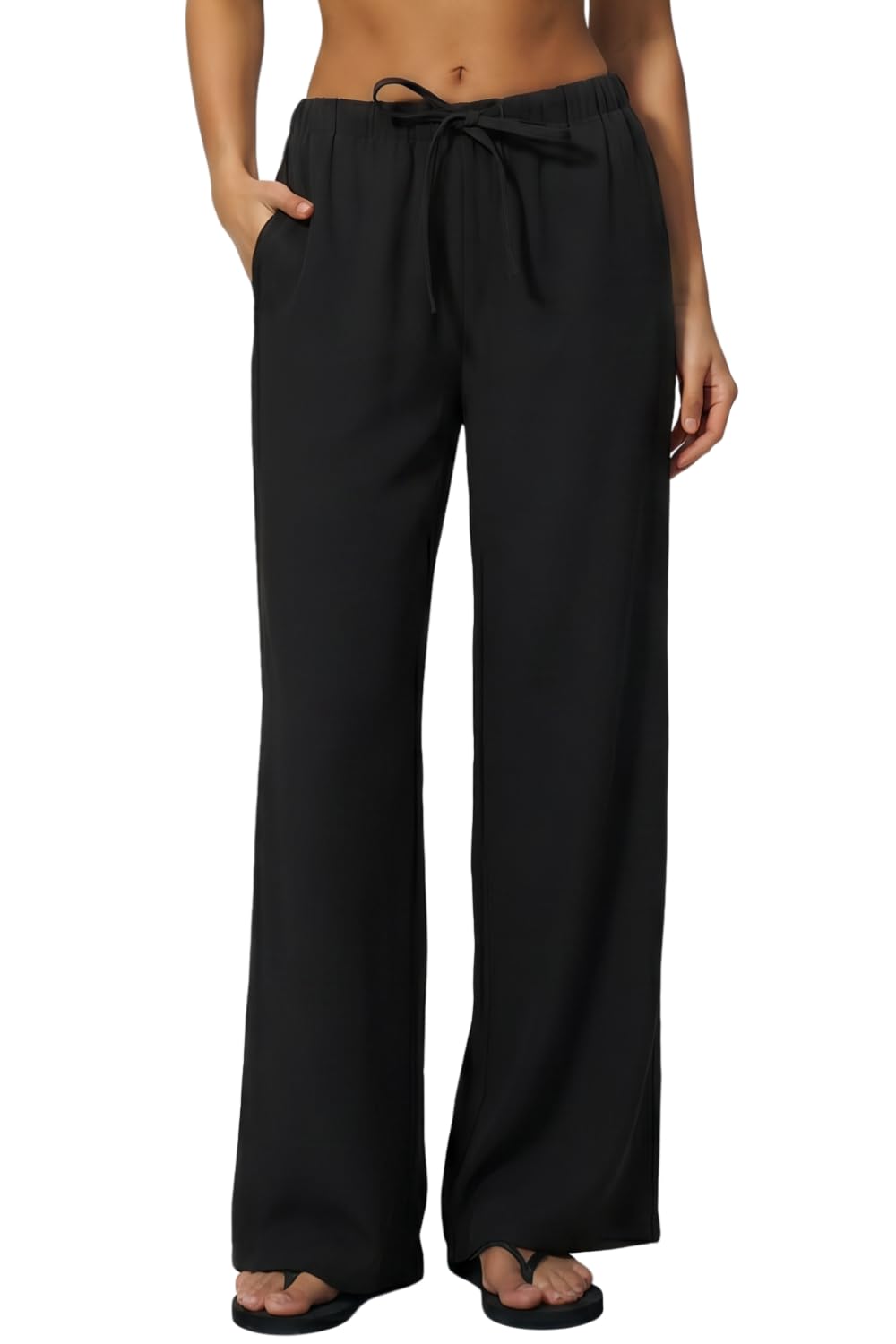 QINSEN Womens Wide Leg Palazzo Pants Wrinkle Resistant Flowy Drape Trousers