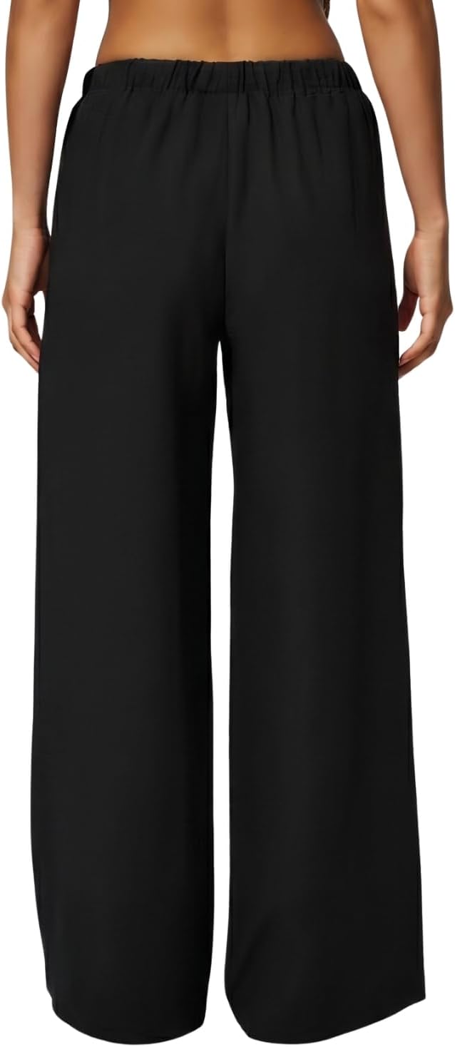 QINSEN Womens Wide Leg Palazzo Pants Wrinkle Resistant Flowy Drape Trousers