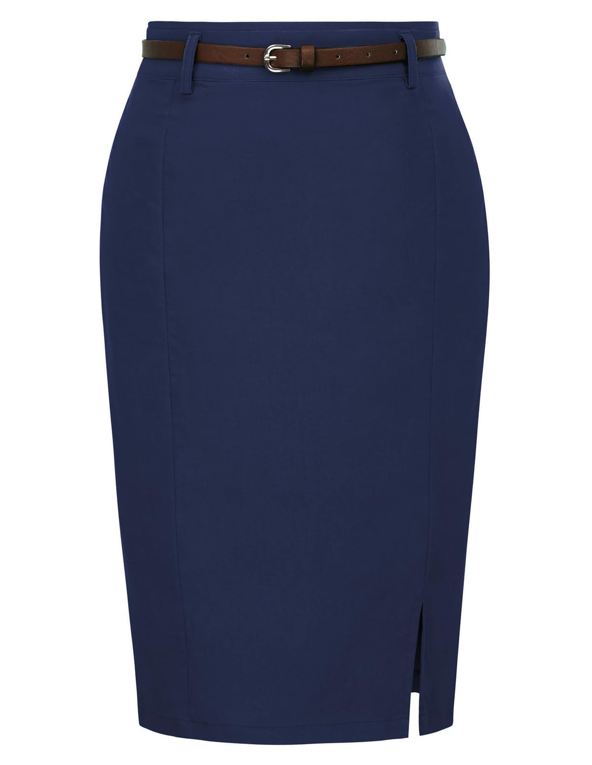 Kate Kasin Women Pencil High Waist Knee Length Bodycon Skirt with Belt