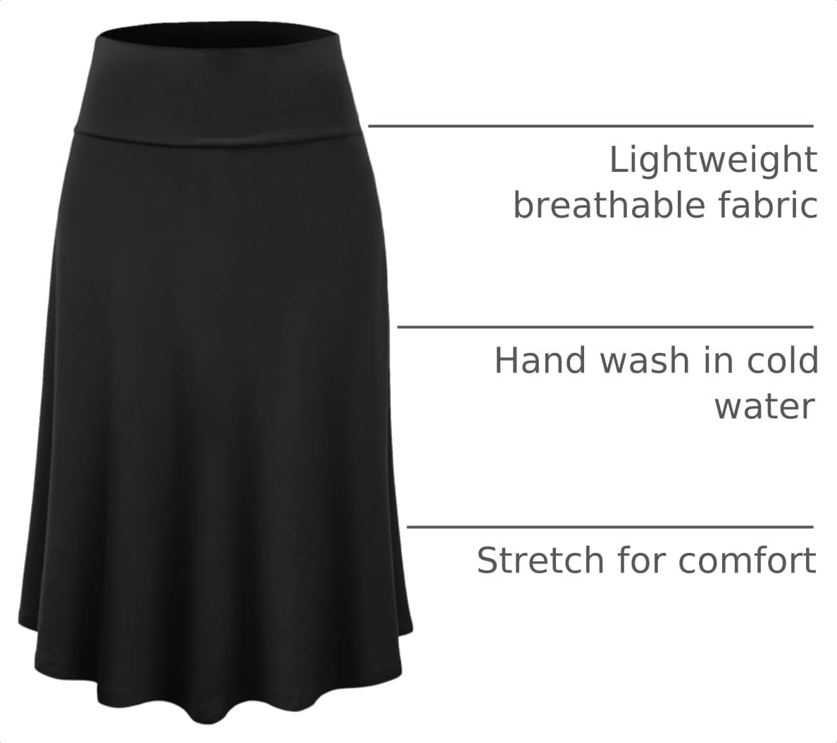 Lock and Love Women's Solid Ombre Lightweight Flare Midi Pull On Closure Skirt S-XXXL Plus Size