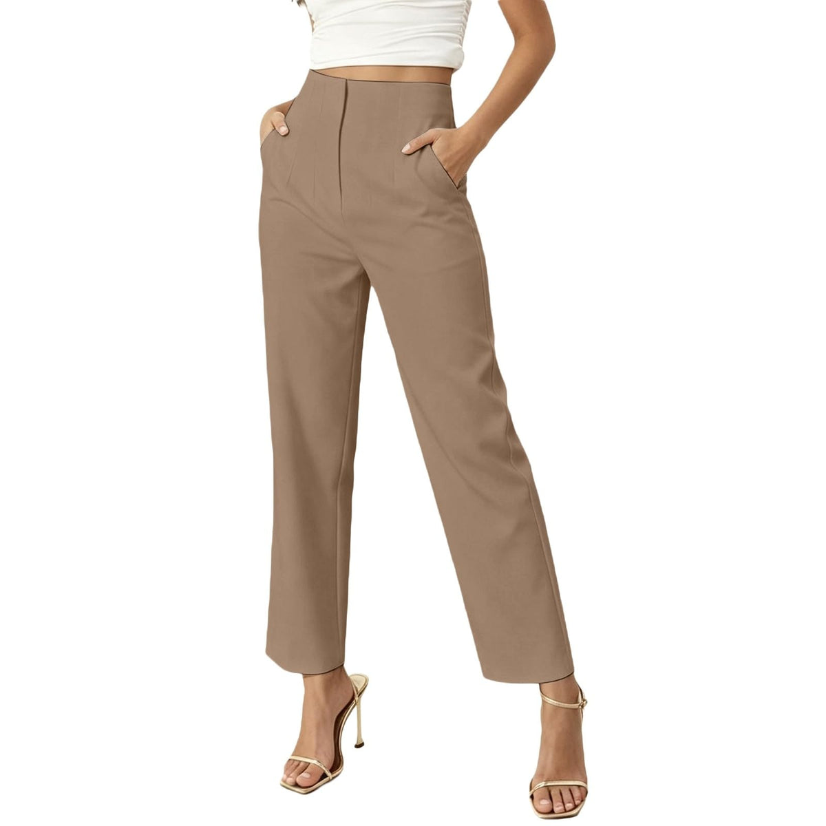 JiXiang Petite Dress Pants Women Business Casual Ankle Length Straight Leg Trousers Office Work Travel Pull-On Tapered Slacks