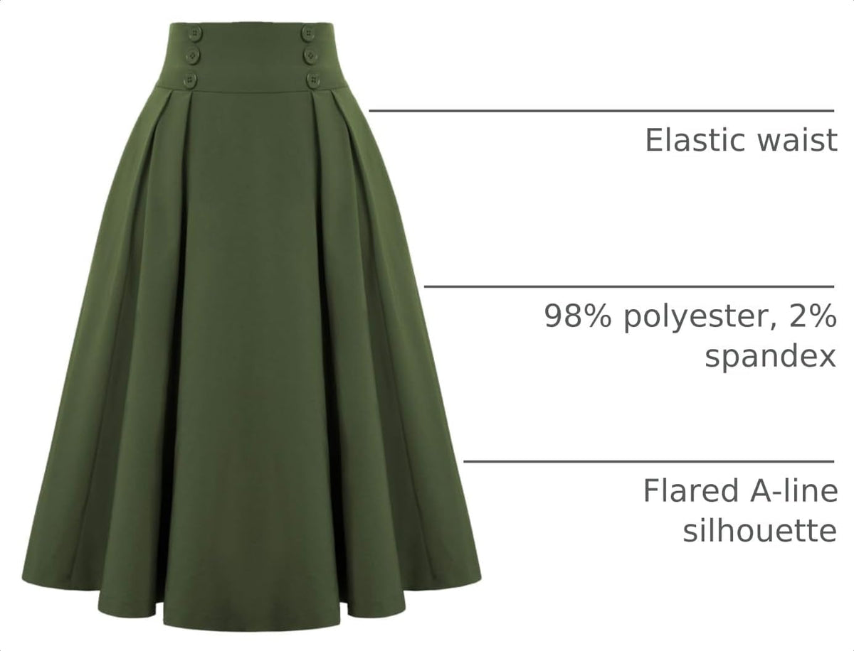 Belle Poque Women's Midi Pleated A-Line Skirts Pockets