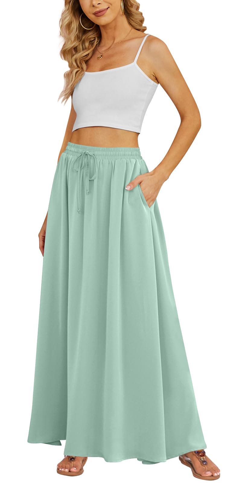 Yincro Women's Maxi Skirt Flowy High Waist Casual Long Skirts with Pockets