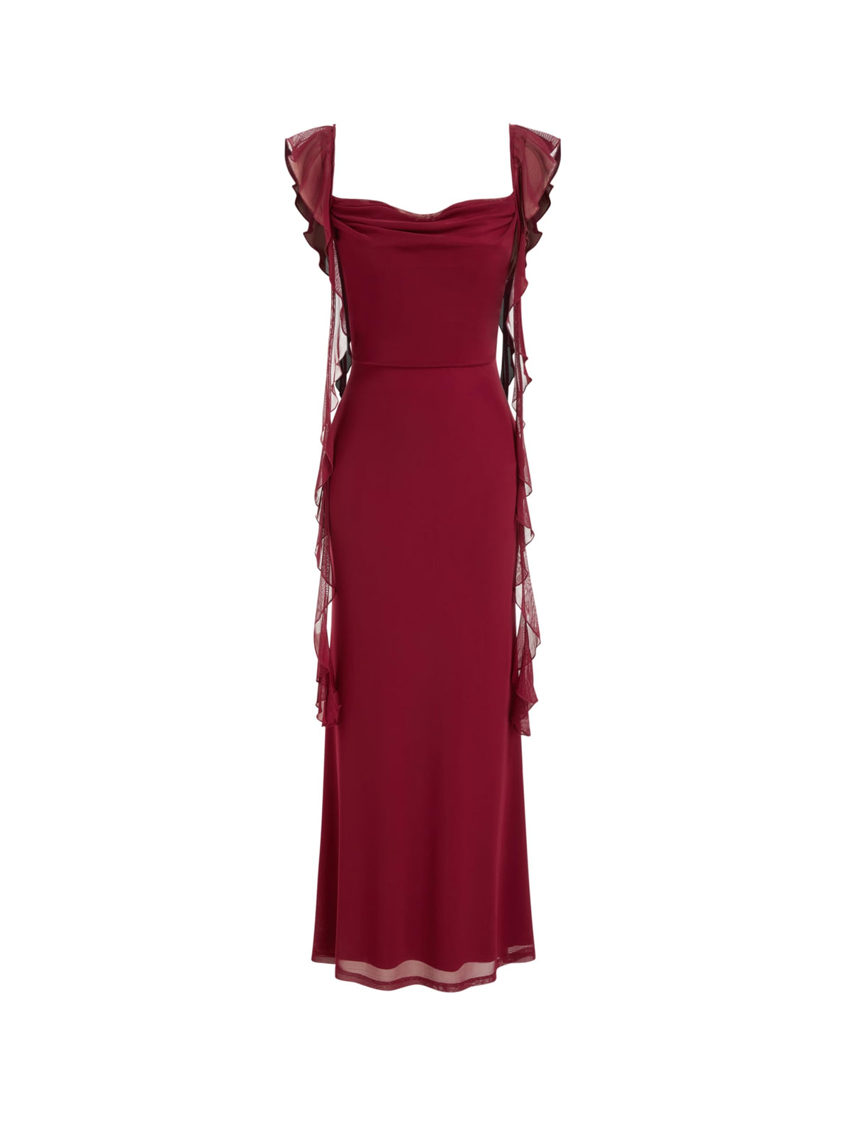 CIDER Women's Wedding Guest Dress Sleeveless Mesh Ruffle Maxi Formal Dress