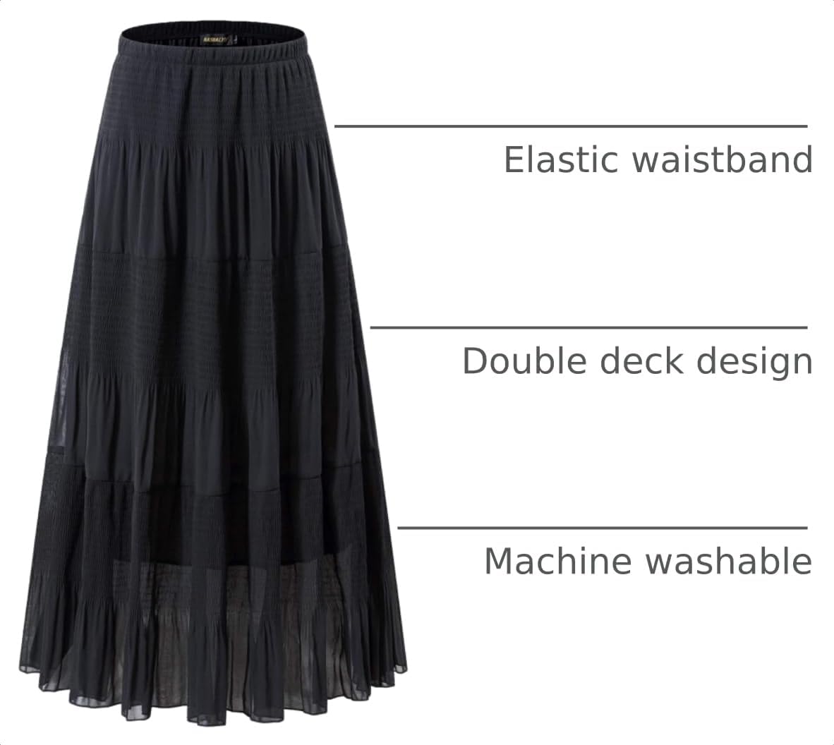 NASHALYLY Women's Chiffon Elastic High Waist Pleated A-Line Maxi Skirts