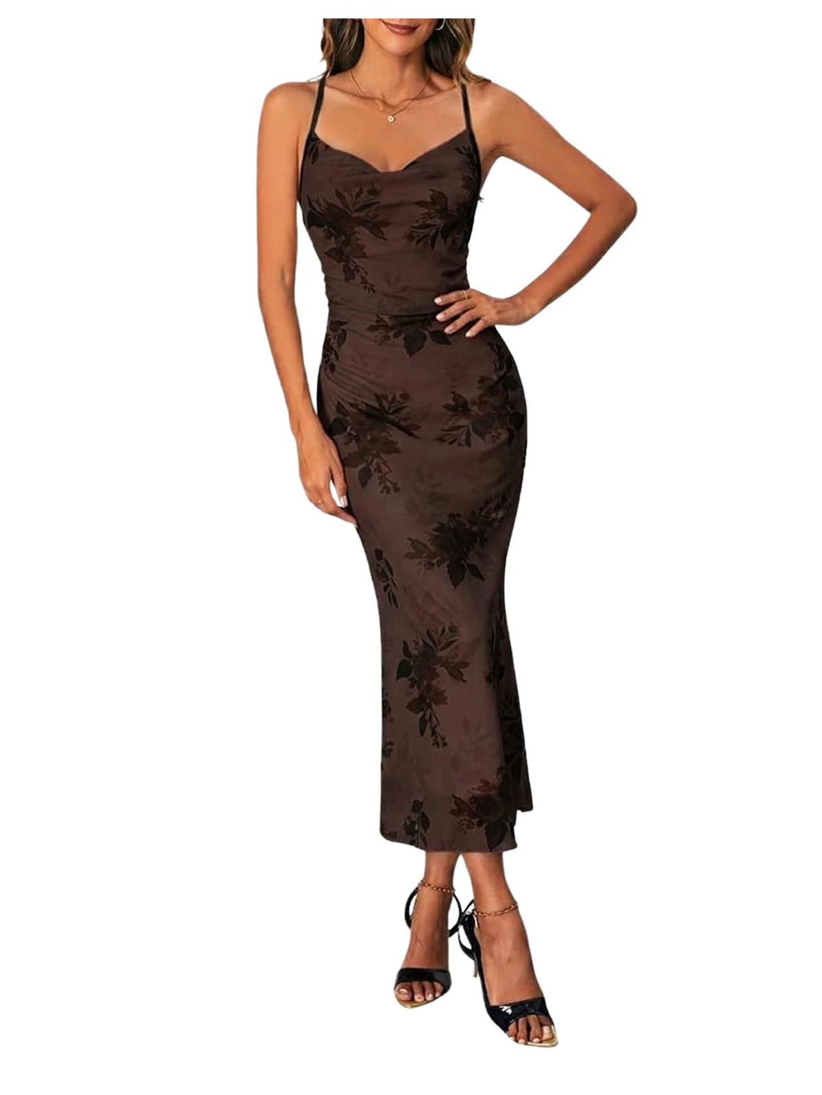 SOLY HUX Women's Floral Mesh Cami Dress Cocktail Wedding Guest Long Dresses