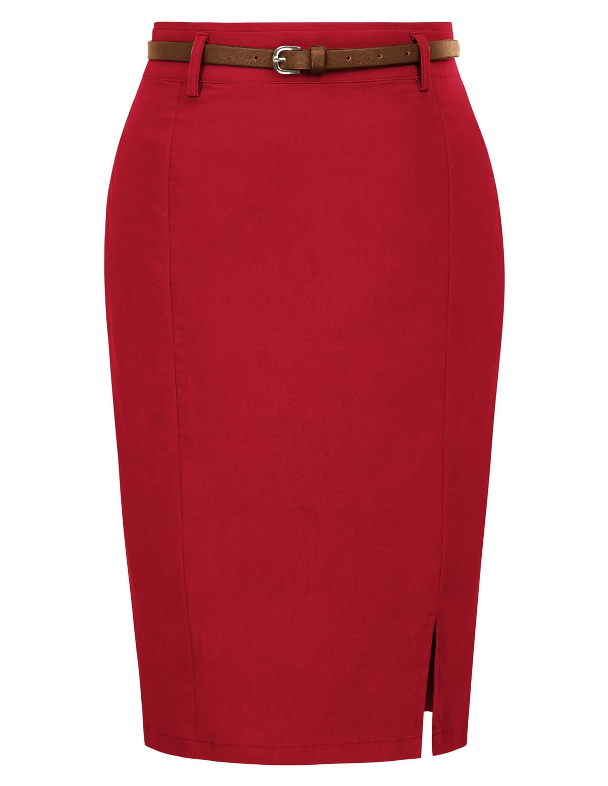 Kate Kasin Women Pencil High Waist Knee Length Bodycon Skirt with Belt