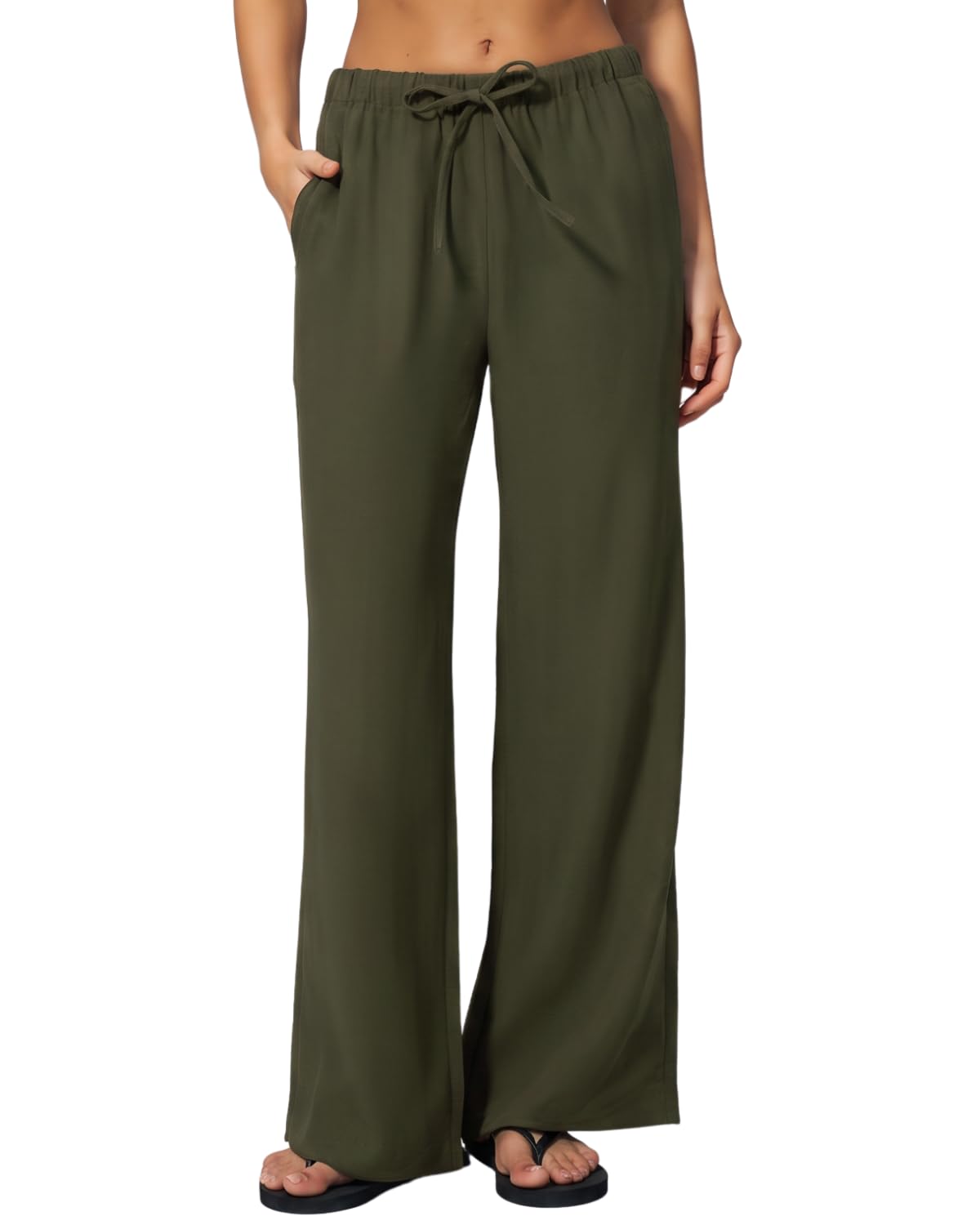 QINSEN Womens Wide Leg Palazzo Pants Wrinkle Resistant Flowy Drape Trousers