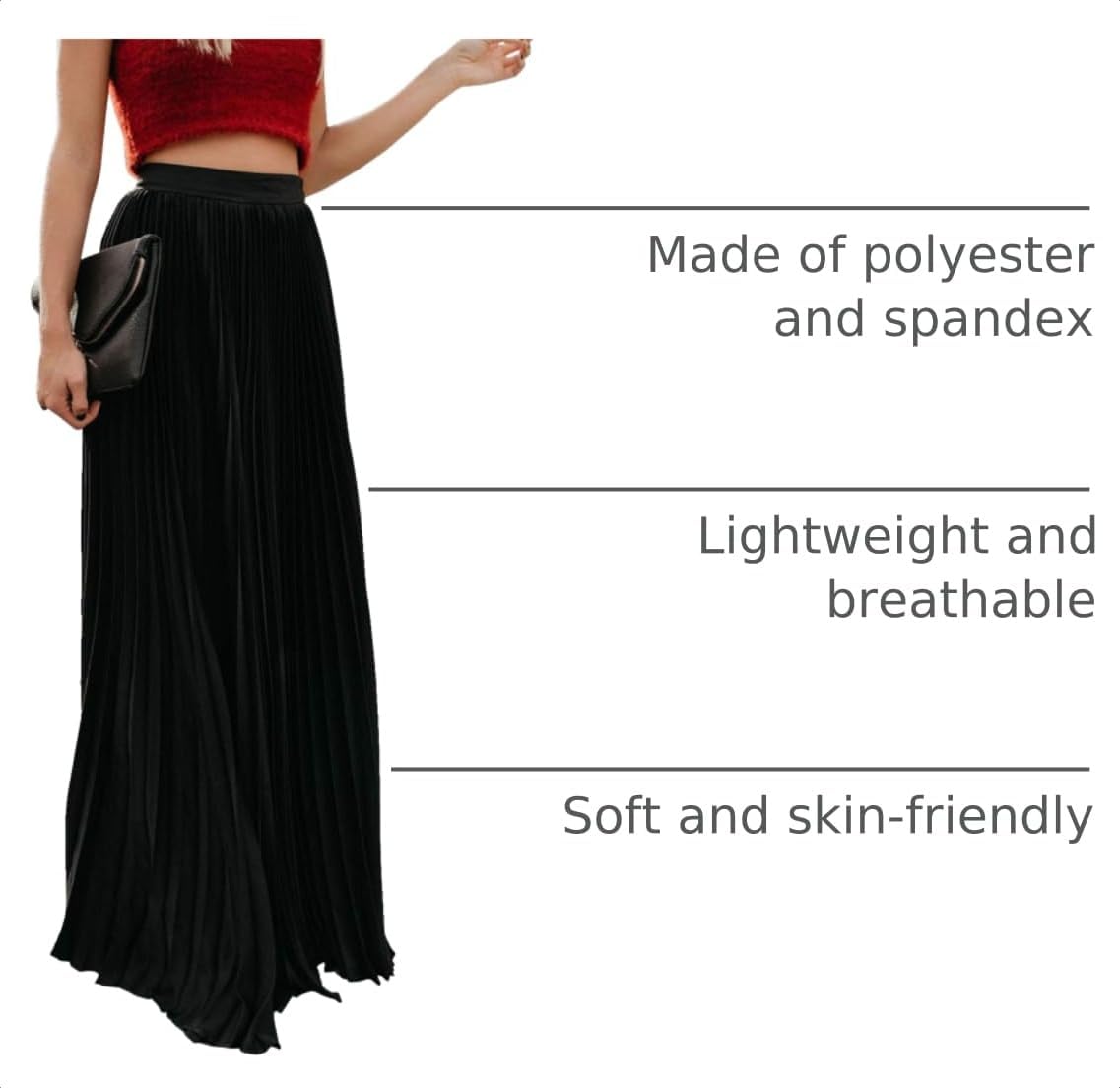 ebossy Women's High Waist Flowy Pleated Chiffon Maxi Skirt