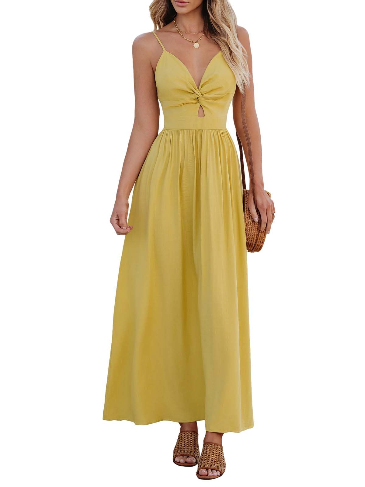 CUPSHE Women's V Neck Twisted Pleated Cutout Backless Formal Maxi Dress