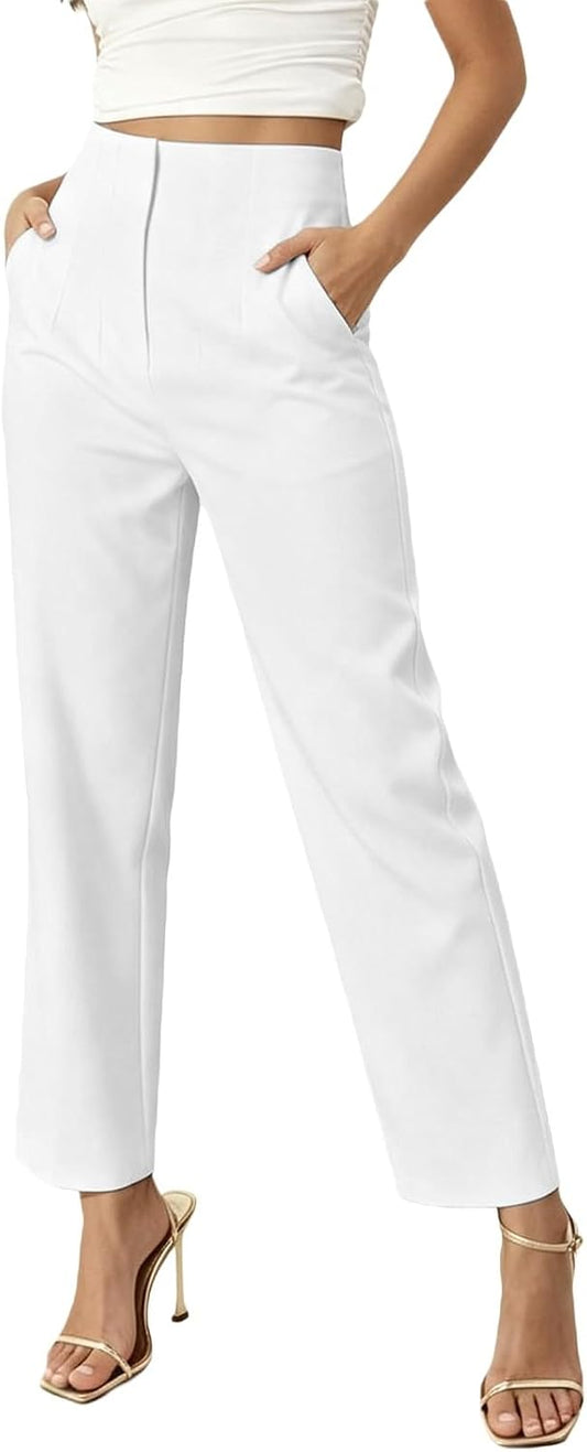 JiXiang Petite Dress Pants Women Business Casual Ankle Length Straight Leg Trousers Office Work Travel Pull-On Tapered Slacks