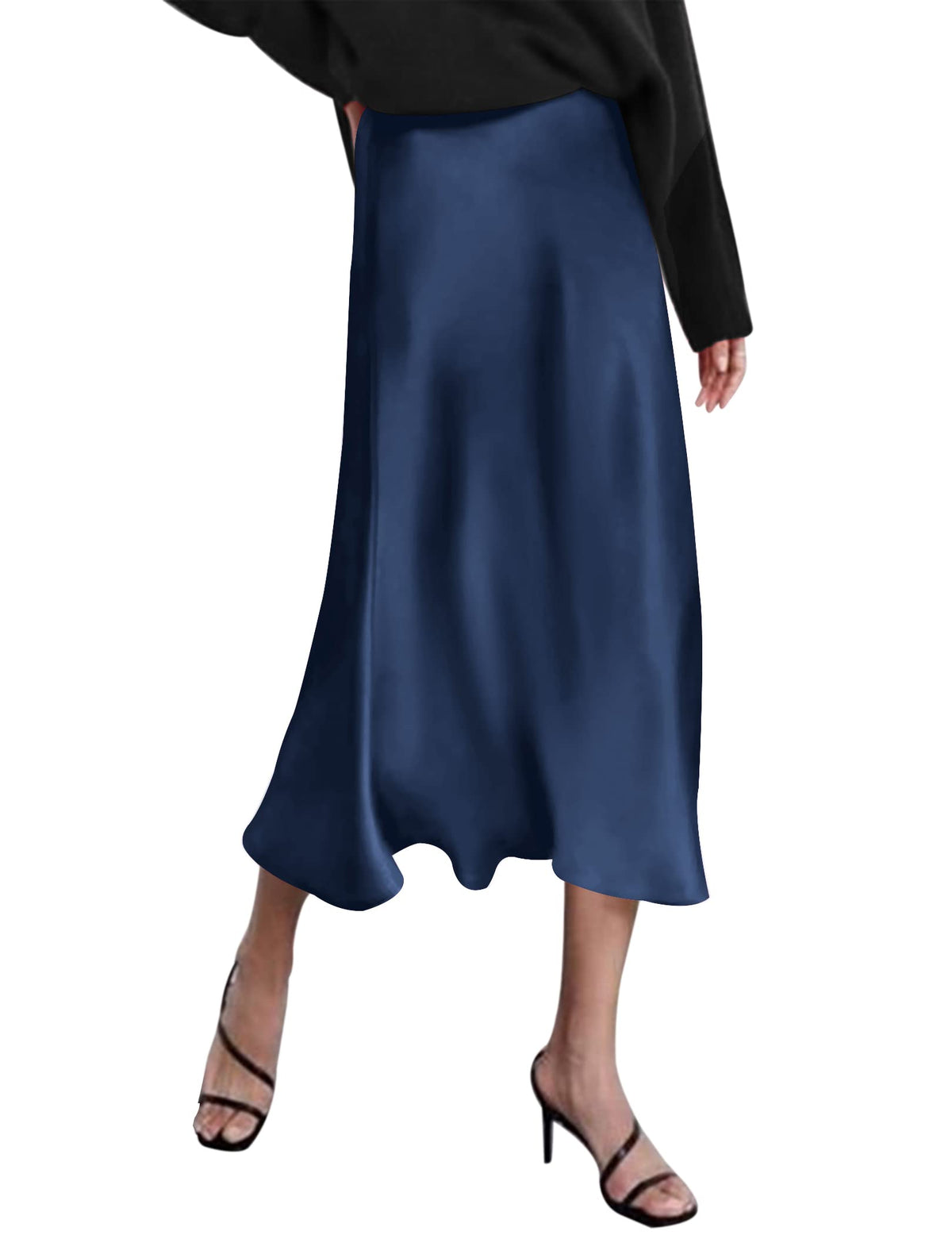 Zeagoo Skirts for Women High Waist Skirt Elegant Midi Skirt Satin