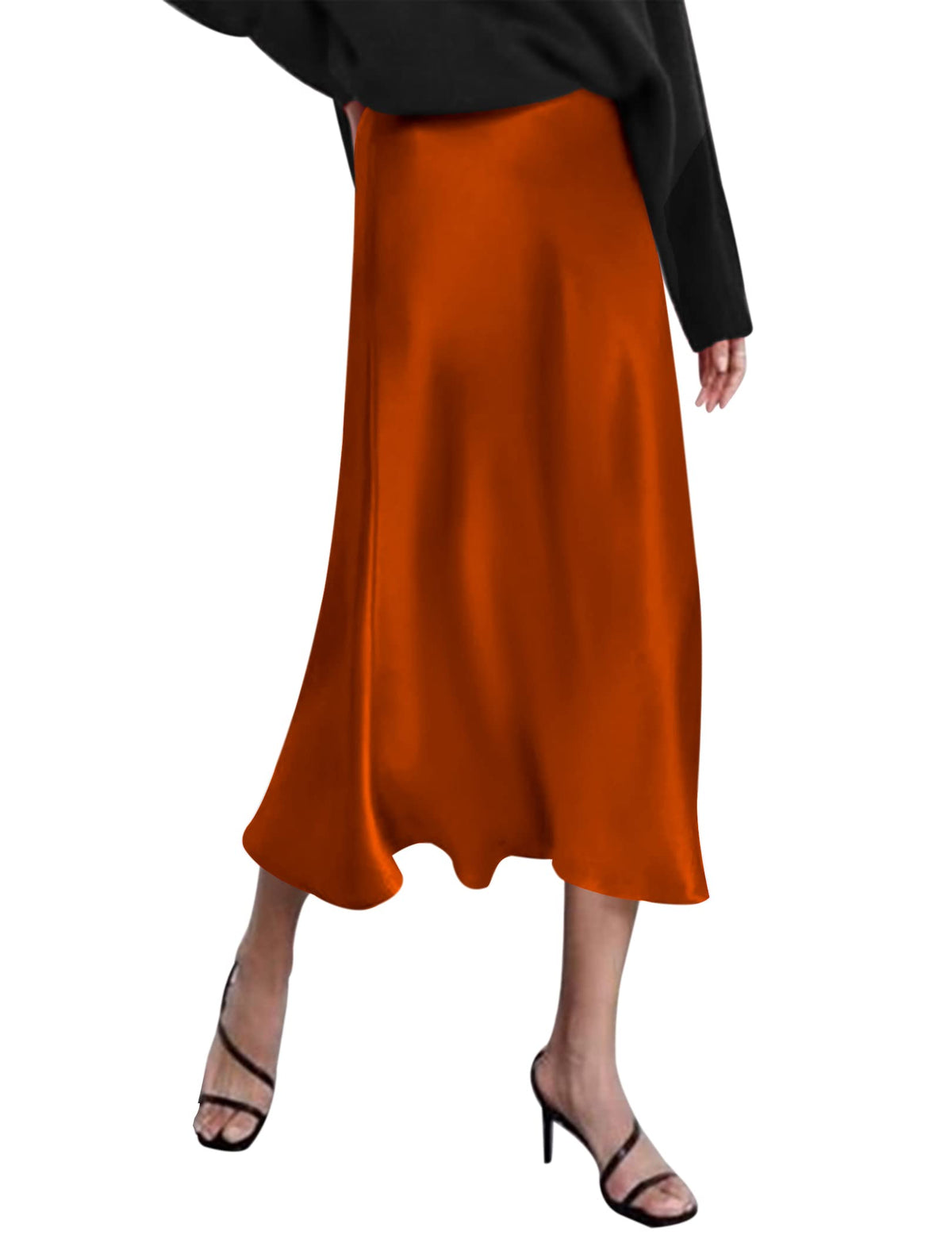 Zeagoo Skirts for Women High Waist Skirt Elegant Midi Skirt Satin