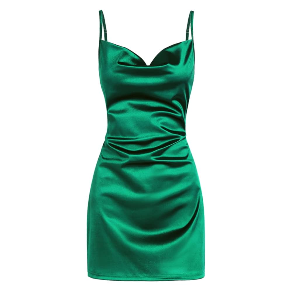 ZAFUL Women Satin Cowl Neck Spaghetti Strap Mini Slip Cocktail Dress