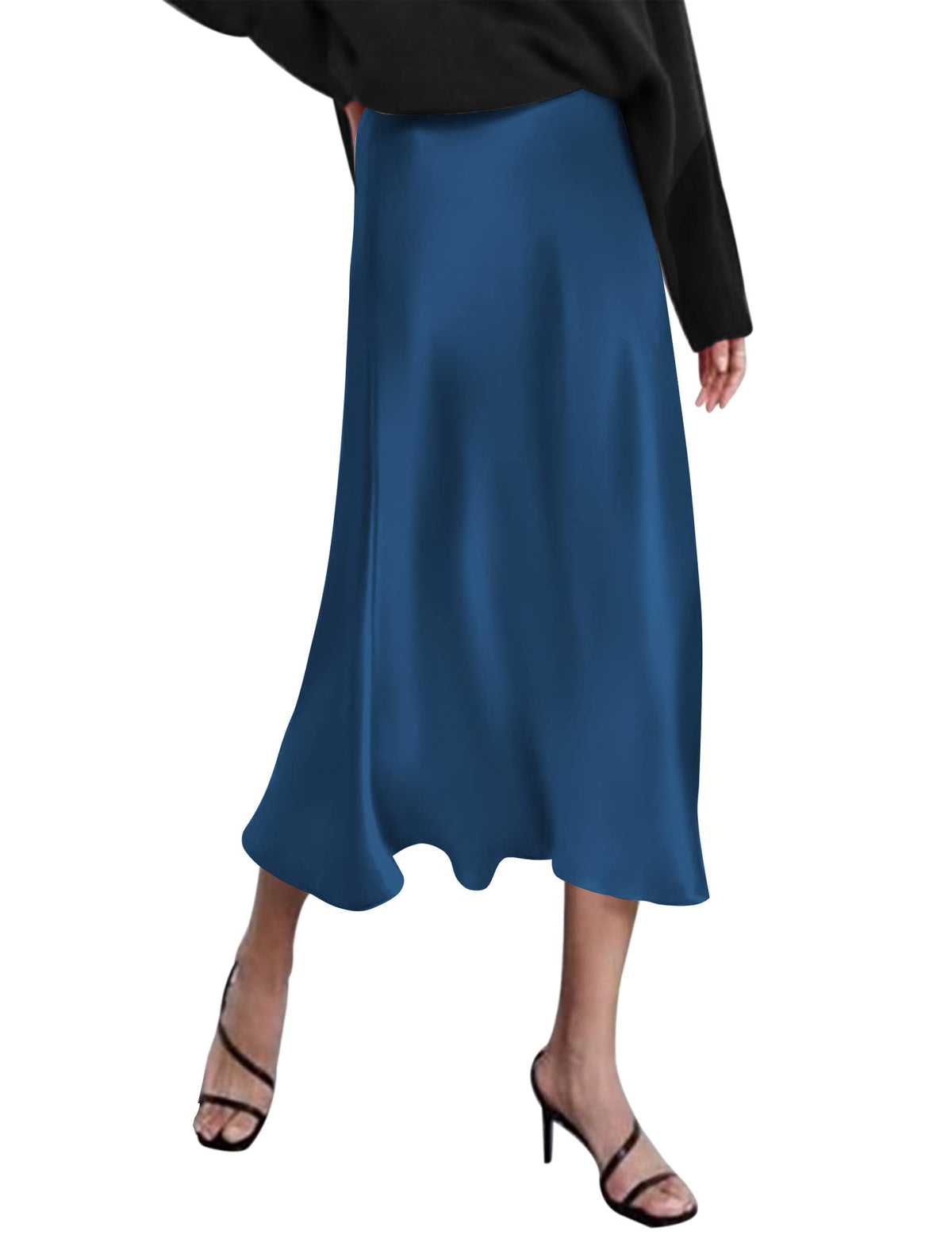 Zeagoo Skirts for Women High Waist Skirt Elegant Midi Skirt Satin