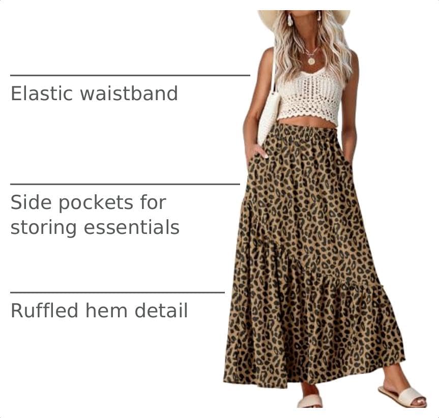 GRECERELLE Women's Maxi Skirt High Waist Tiered A-Line with Pockets