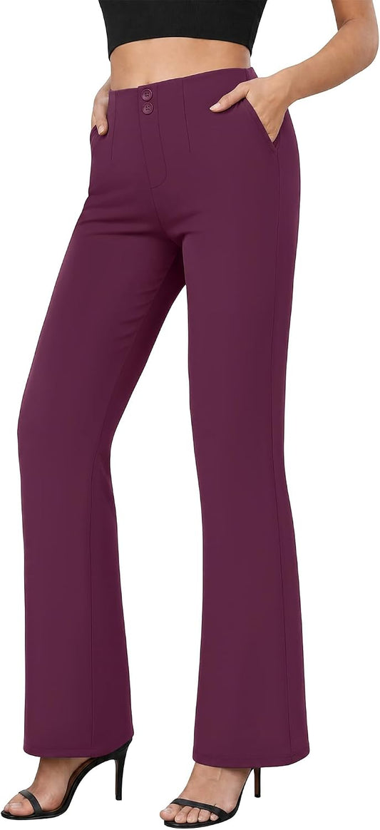 COPYLEAF Dress Pants Women Stretchy Work Pants Casual Flare Pull On Slacks
