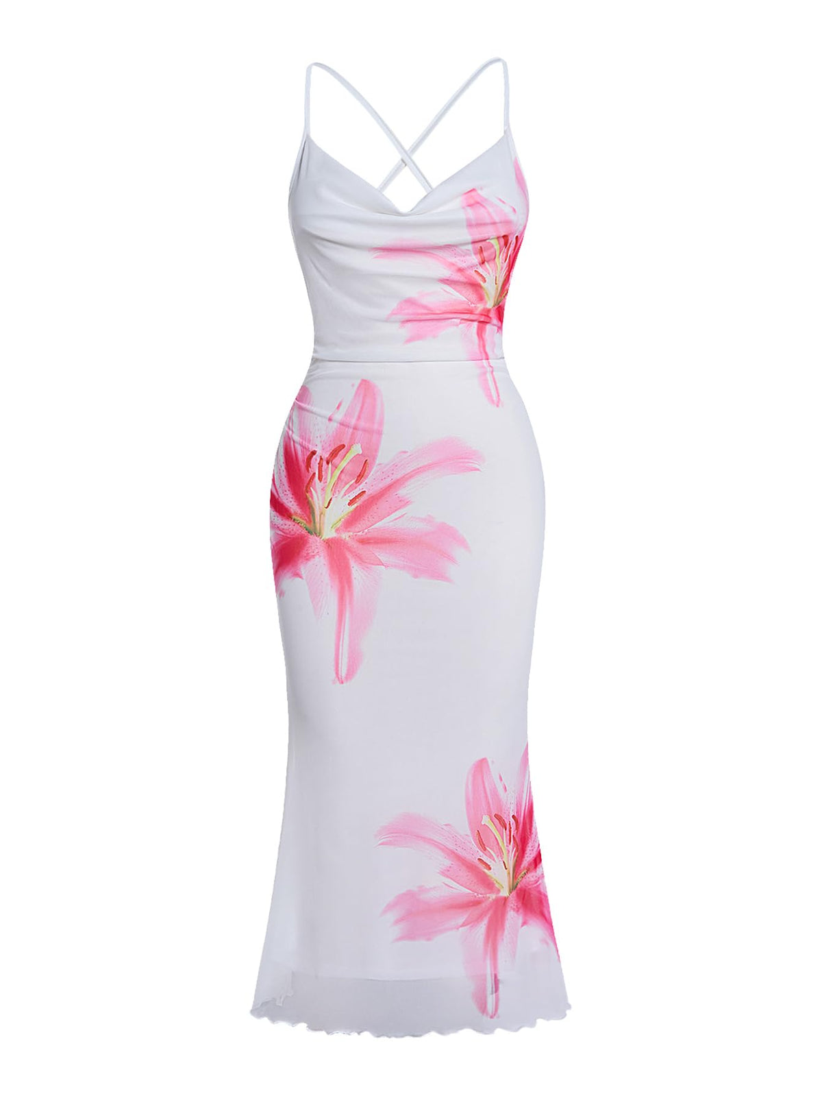 SOLY HUX Women's Floral Mesh Cami Dress Cocktail Wedding Guest Long Dresses