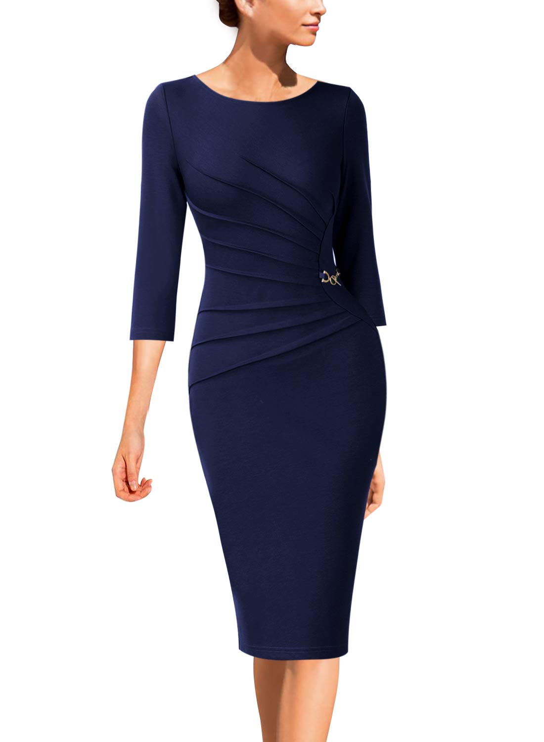 VFSHOW Womens Elegant Ruched Slim Work Office Business Casual Bodycon Dress