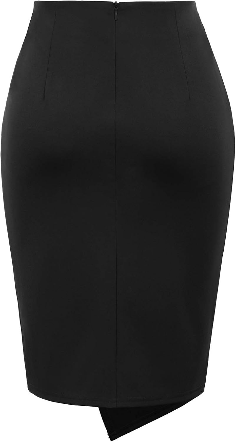 Kate Kasin Women Stretch Knee Length Pencil Skirt, Wrap High Waist Skirts