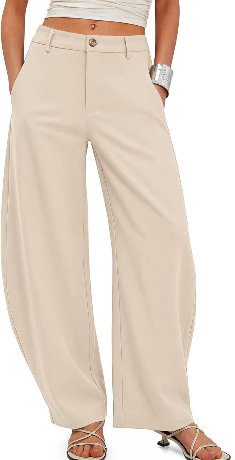 Cicy Bell Womens Barrel Dress Pants High Waisted Wide Leg Work Trousers