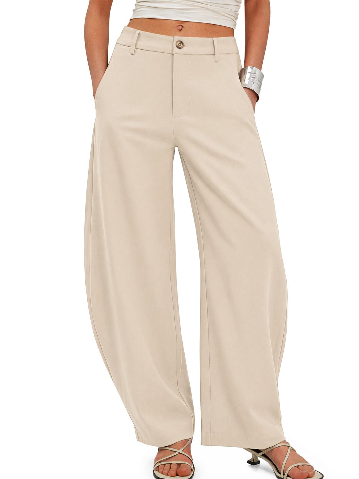 Cicy Bell Womens Barrel Dress Pants High Waisted Wide Leg Work Trousers