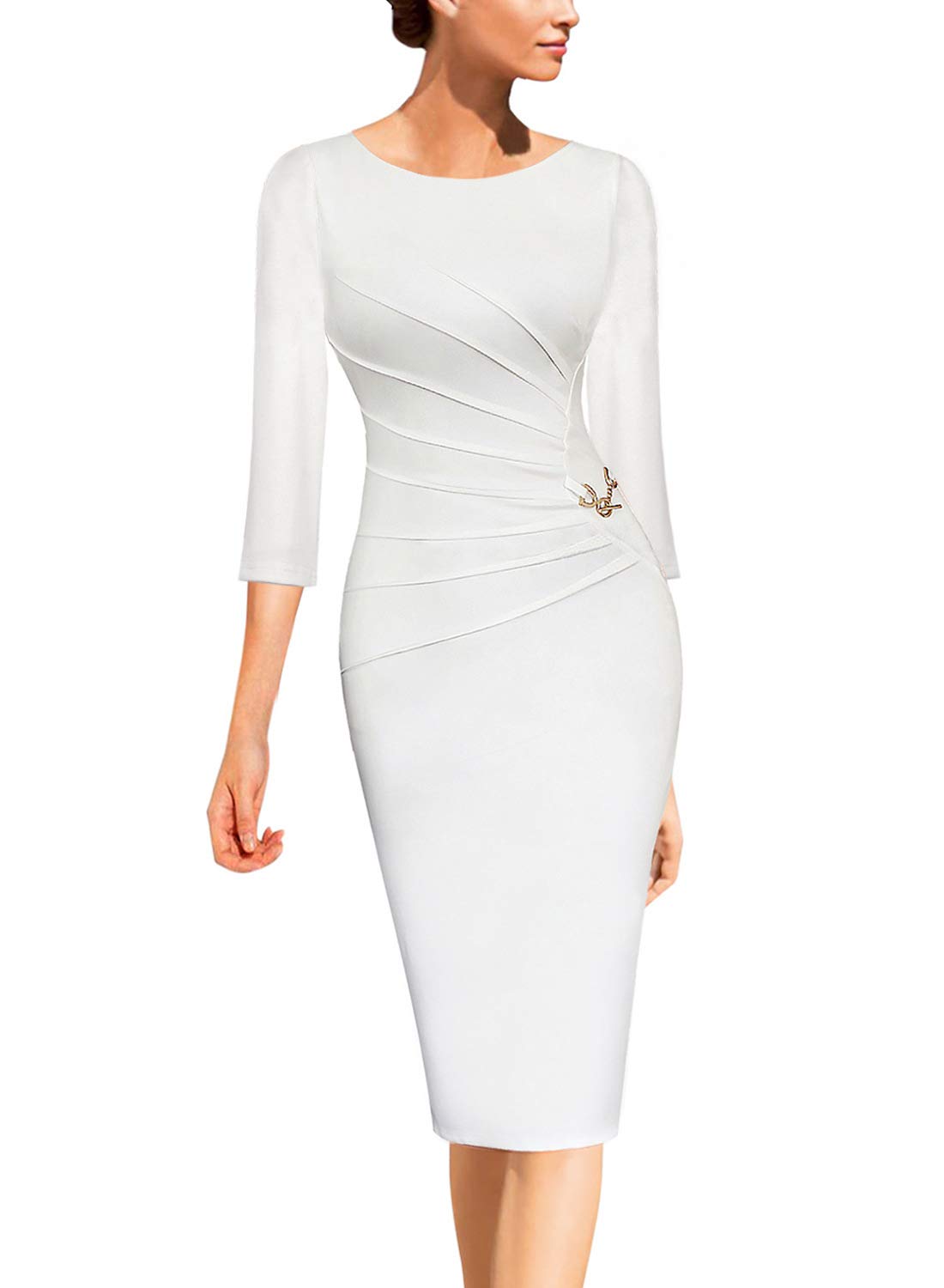 VFSHOW Womens Elegant Ruched Slim Work Office Business Casual Bodycon Dress