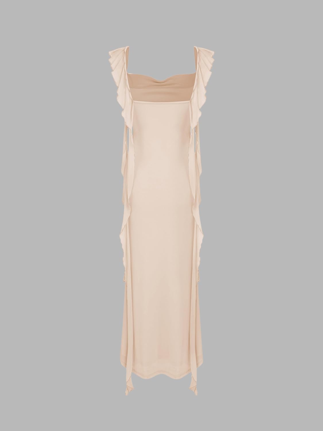 CIDER Women's Wedding Guest Dress Sleeveless Mesh Ruffle Maxi Formal Dress
