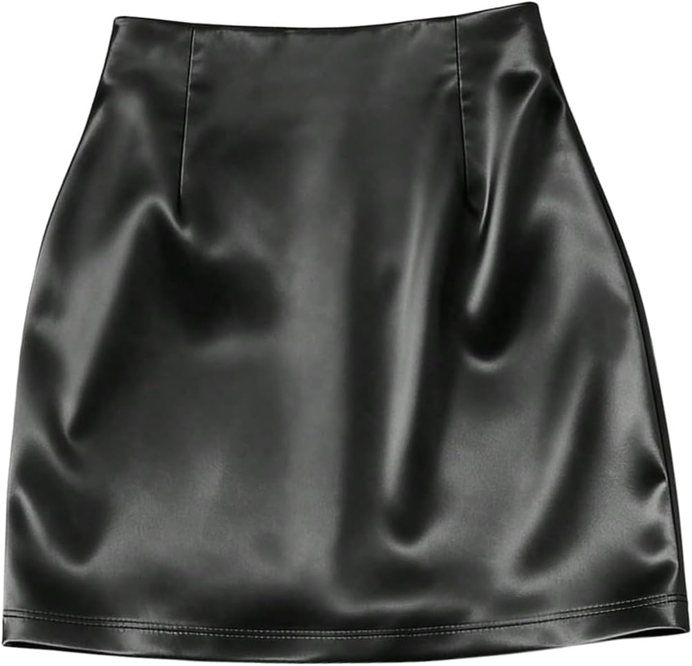 SHENHE Women' Satin Wrap Skirt Ruched Bodycon Dressy Silky Mini Skirt