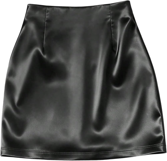 SHENHE Women' Satin Wrap Skirt Ruched Bodycon Dressy Silky Mini Skirt
