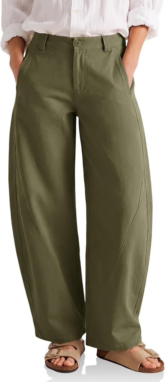 Cicy Bell Womens Barrel Wide Leg Pants Baggy High Waisted Palazzo Trousers