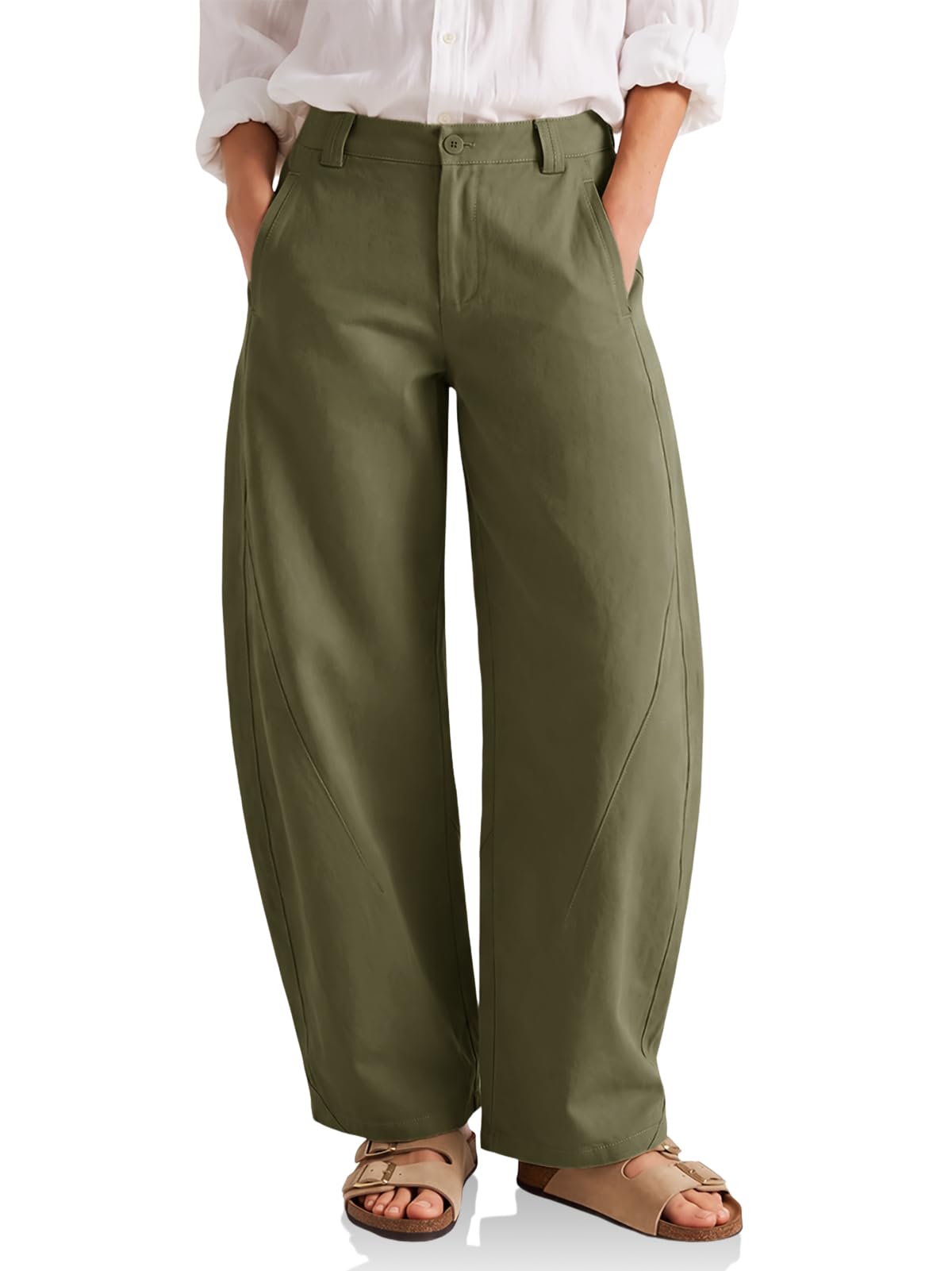 Cicy Bell Womens Barrel Wide Leg Pants Baggy High Waisted Palazzo Trousers