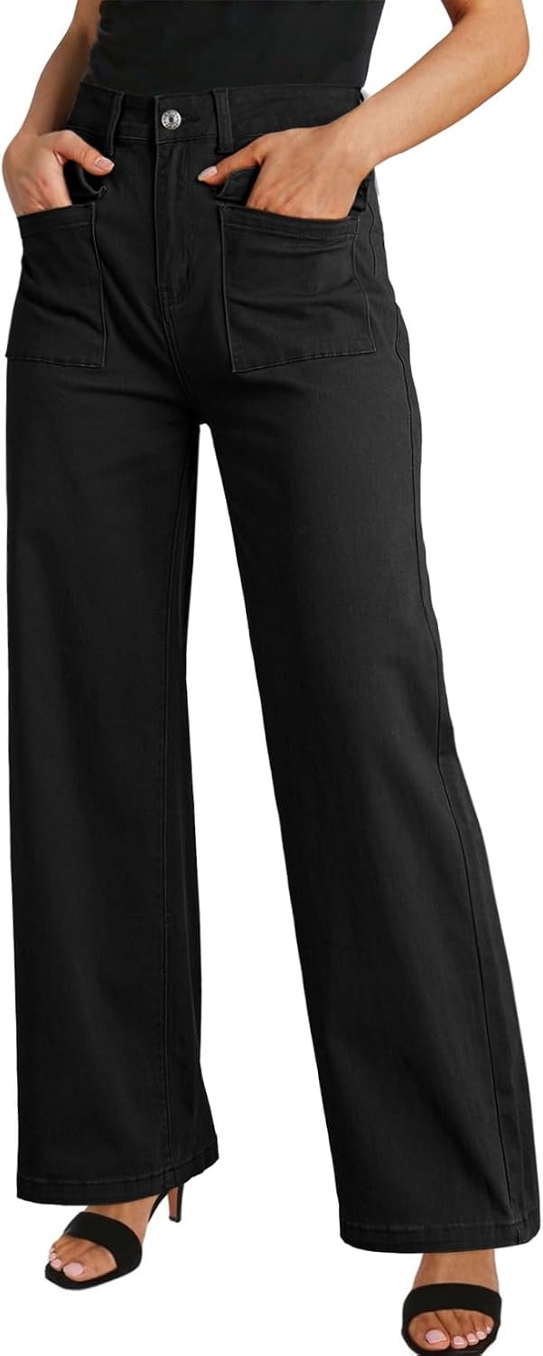 Dokotoo Women's Cargo Baggy Wide Leg High Waist Casual Stretch Pants