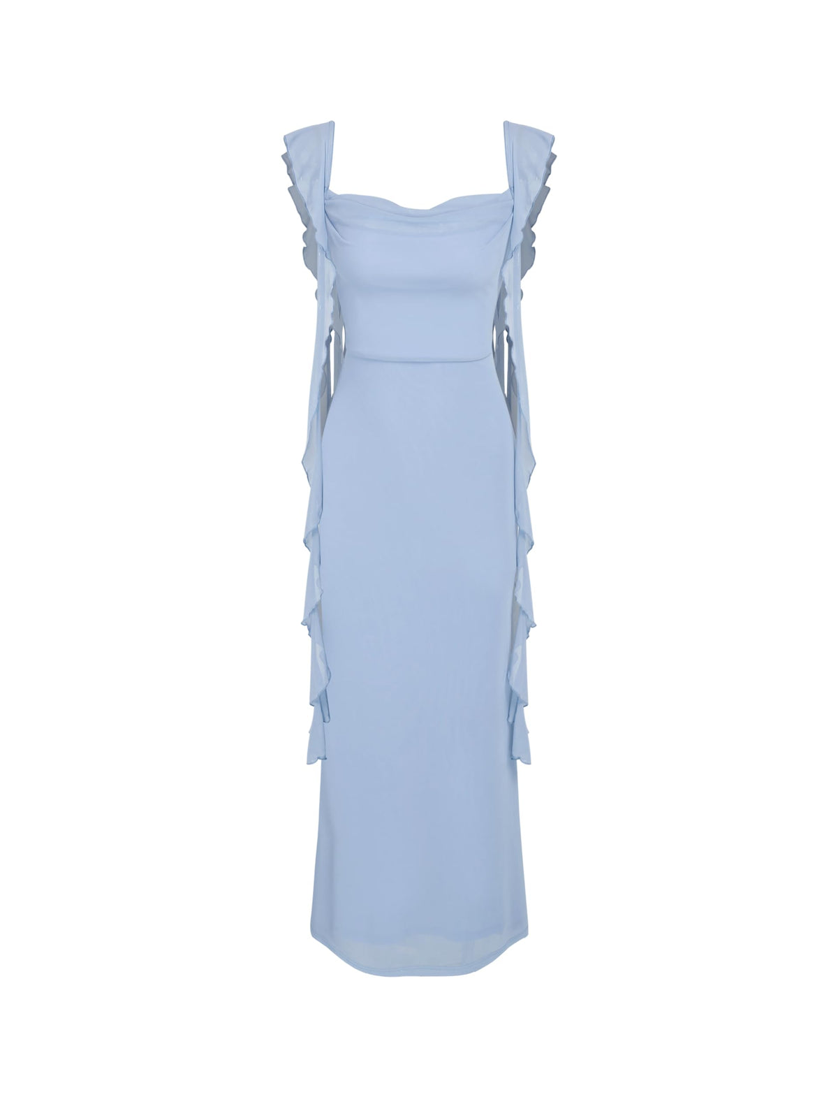 CIDER Women's Wedding Guest Dress Sleeveless Mesh Ruffle Maxi Formal Dress