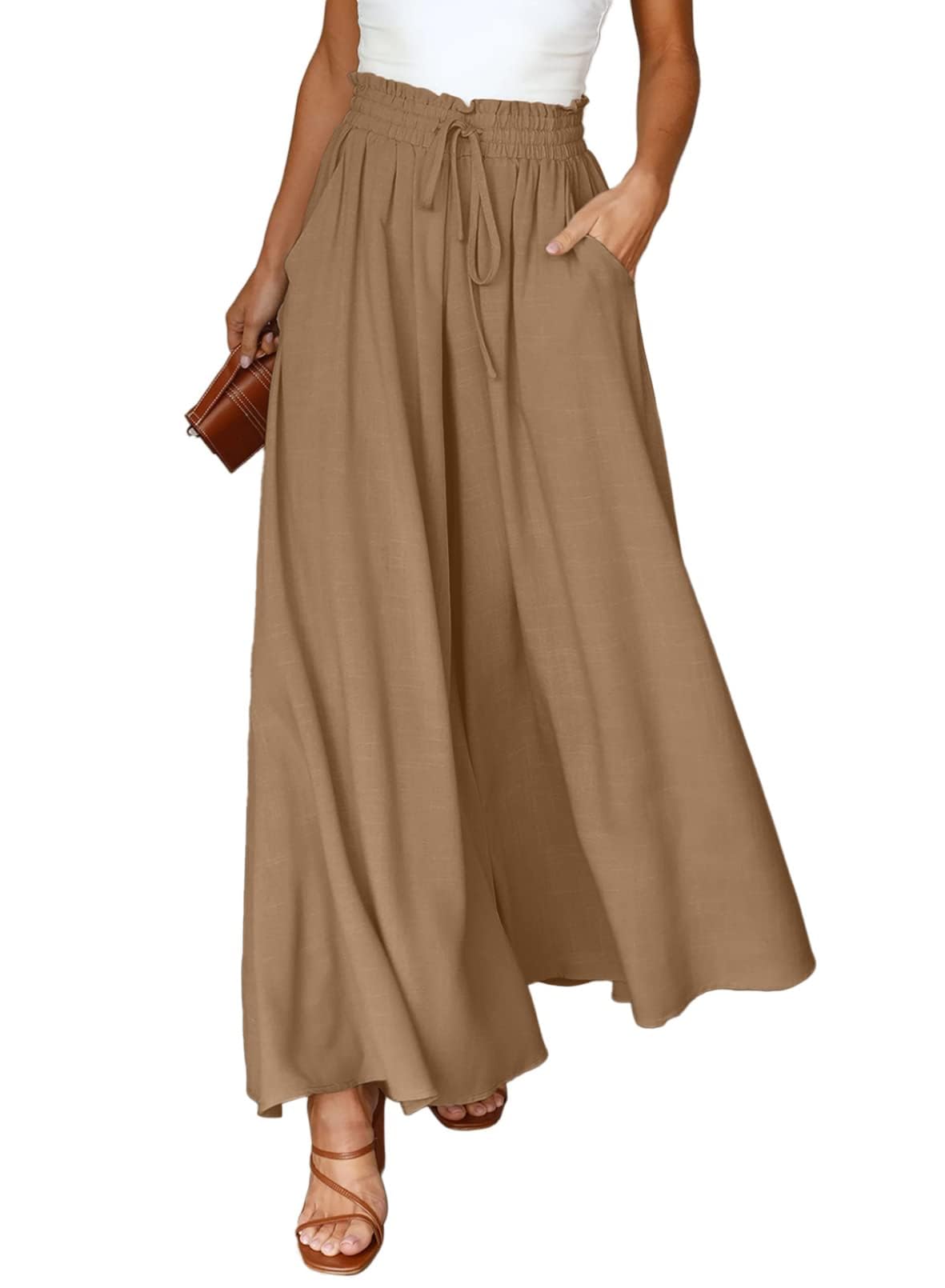 Dokotoo Wide Leg Pants for Women Casual Elastic Waist Drawstring Pants