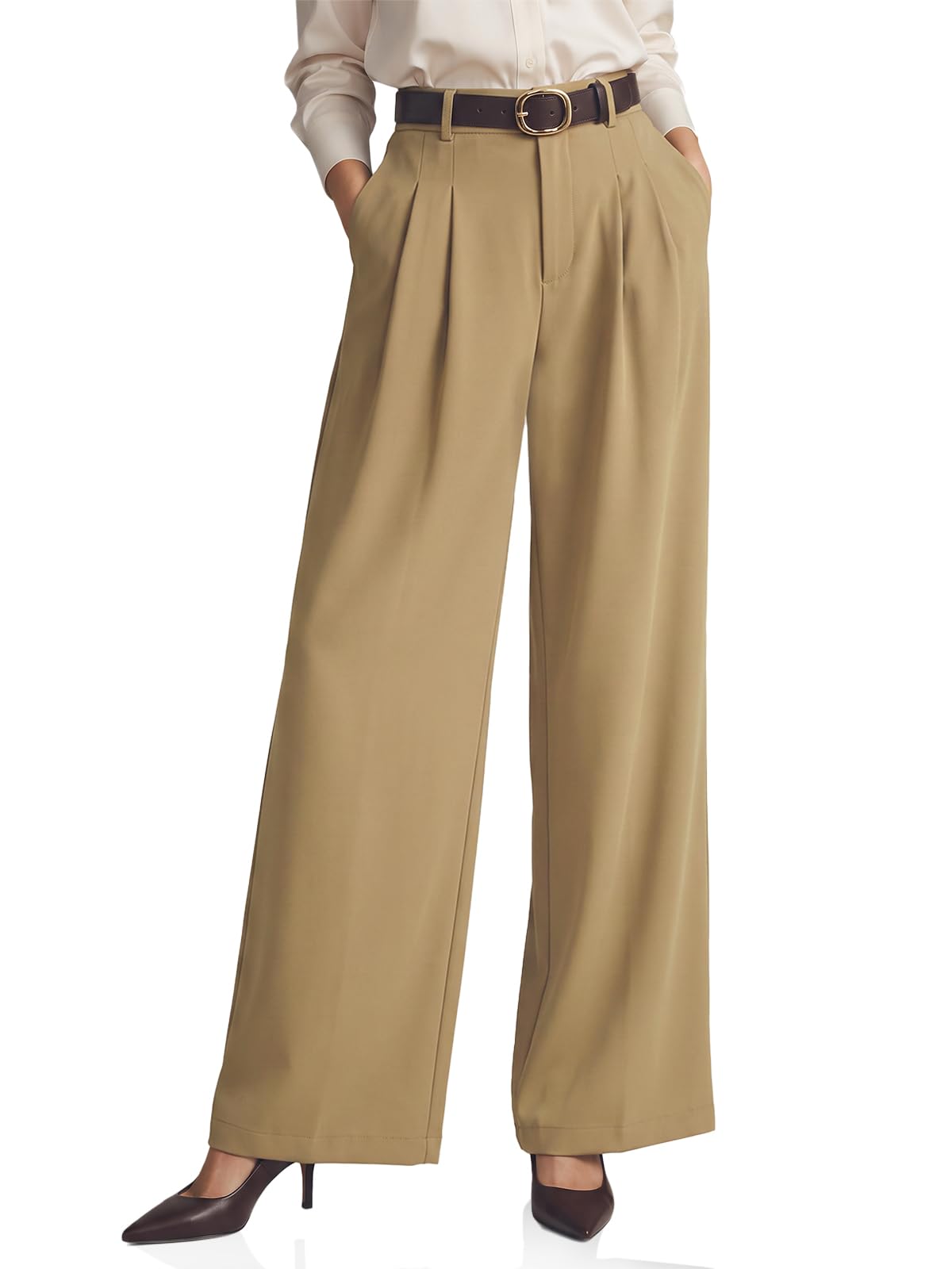 Cicy Bell Womens Wide Leg Dress Pants Business High Waisted Pleated Pants