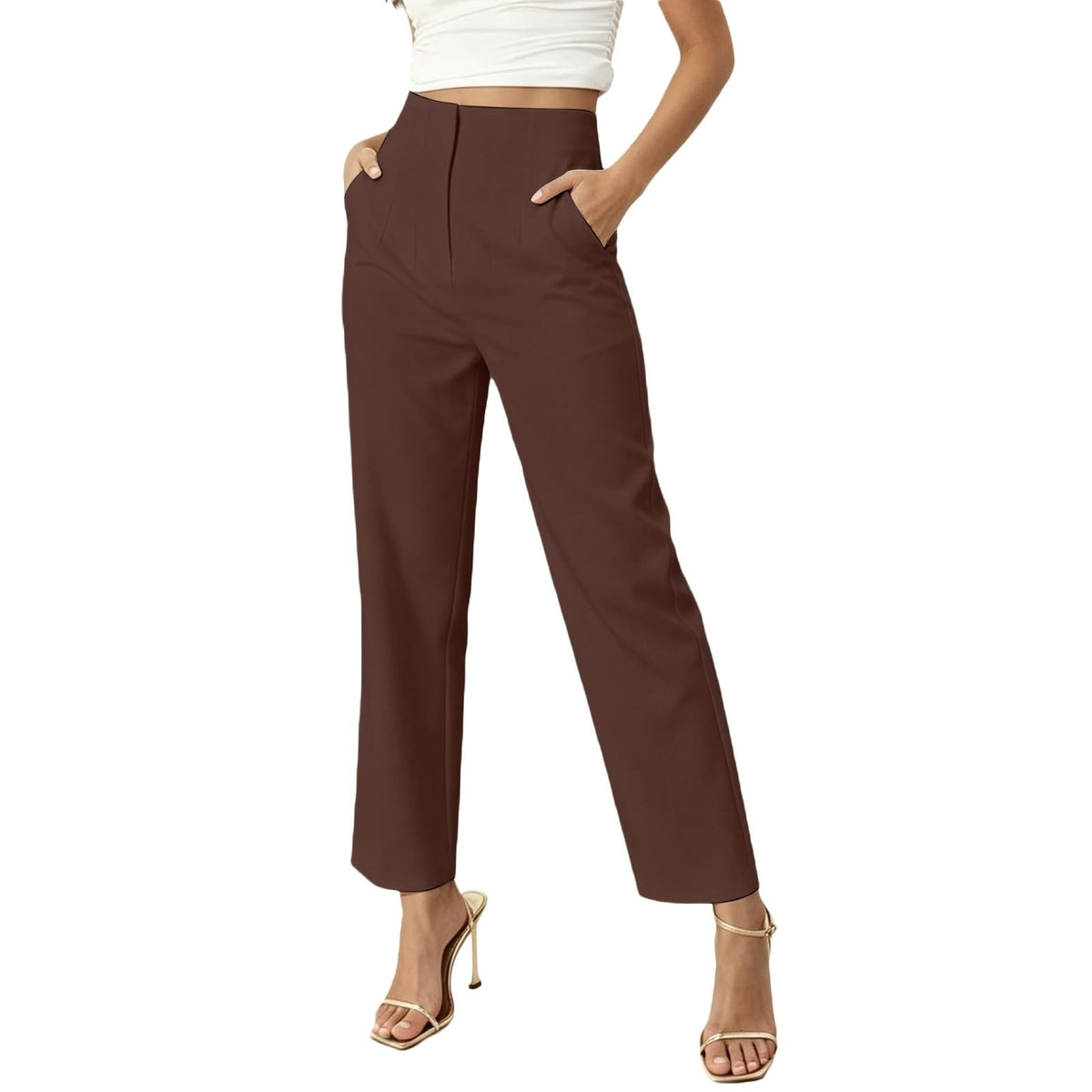 JiXiang Petite Dress Pants Women Business Casual Ankle Length Straight Leg Trousers Office Work Travel Pull-On Tapered Slacks