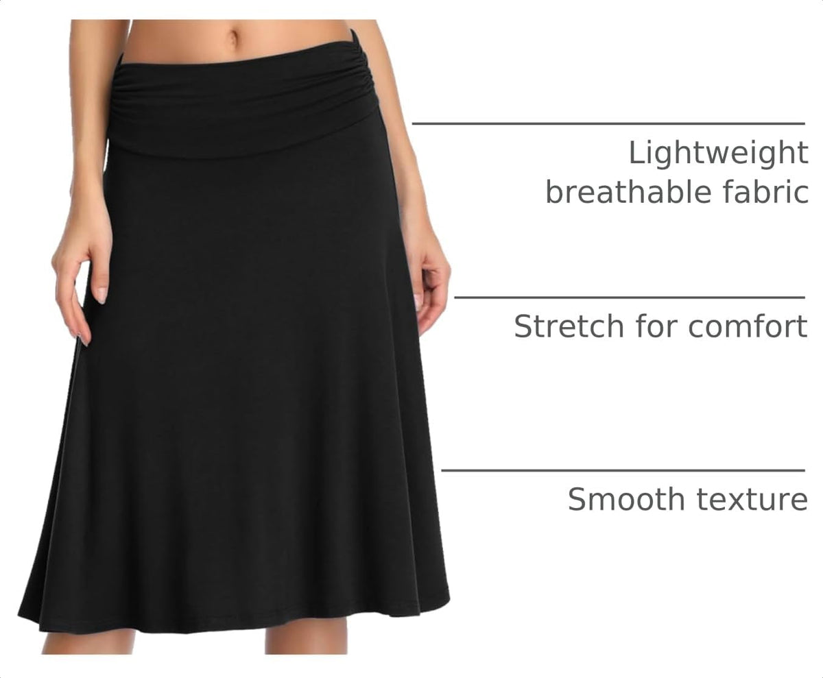 Urban CoCo Women's Ruched High Waist Knee Length Jersey A-Line Stretchy Flared Casual Skirt