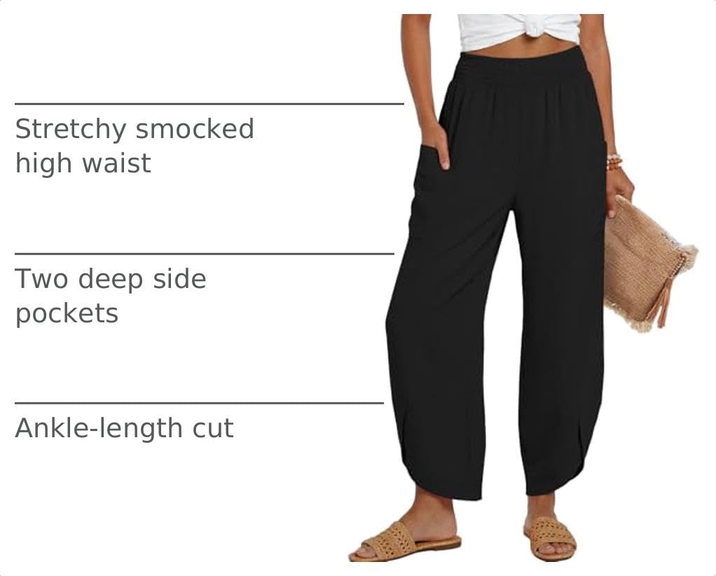 Lepunuo Womens Wide Leg Pants Palazzo High Waisted Smocked Trousers Summer Beach Casual Travel Pants 2026 with Pockets