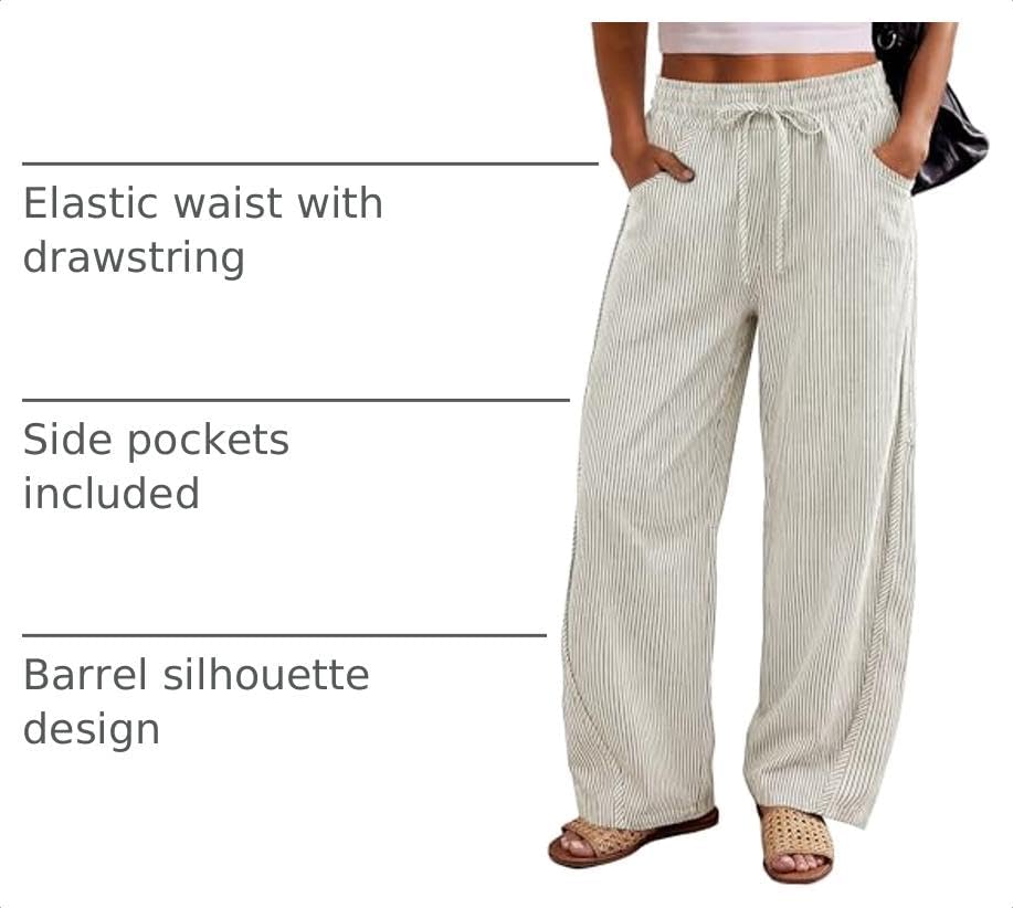 ANRABESS Womens Striped Barrel Casual Pants 2026 Trendy Summer Elastic Drawstring Baggy Lounge Wide Leg Trousers with Pockets