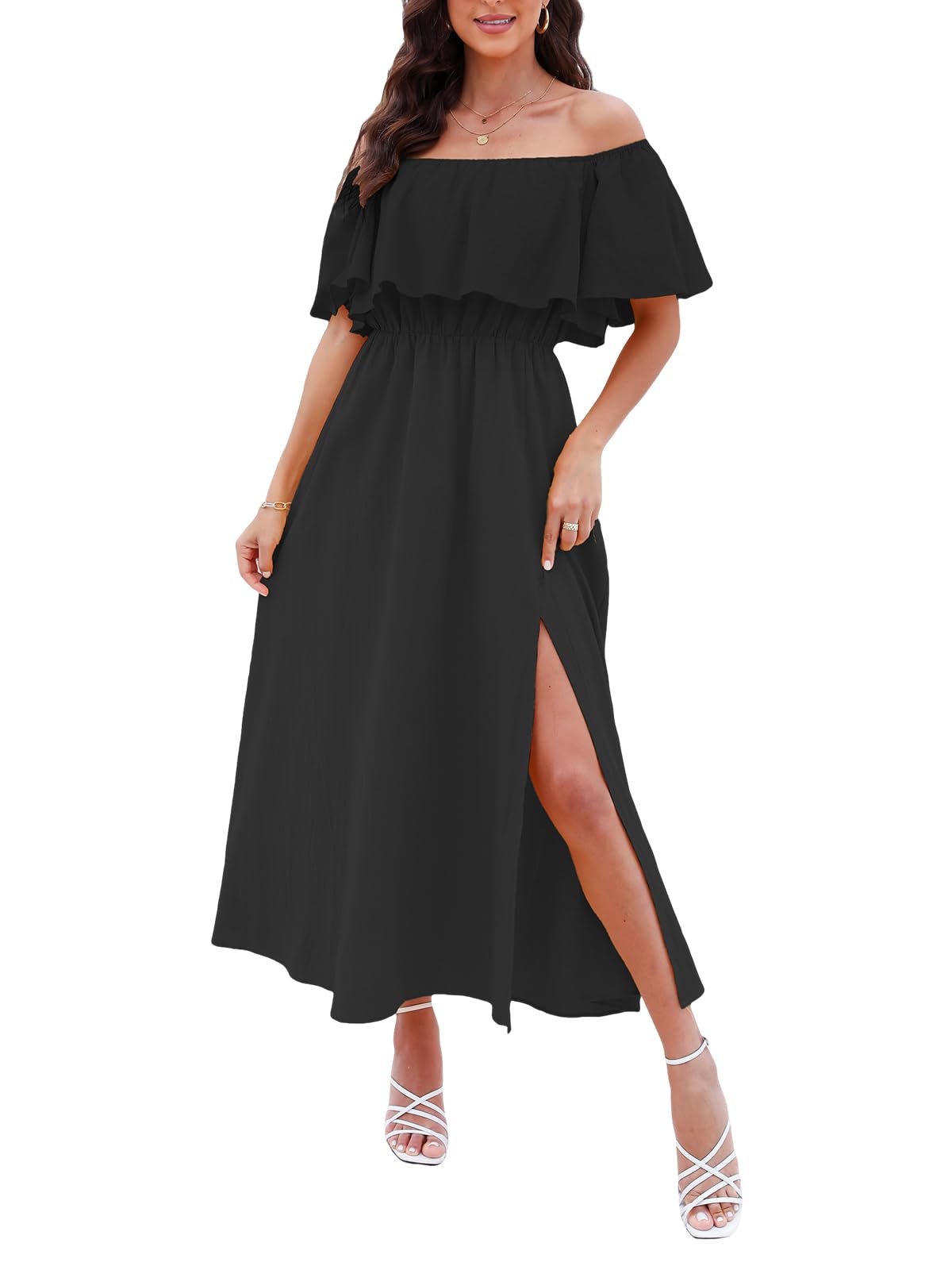 CUPSHE Womens Ruffle Floral Maxi Summer Dress Off Shoulder Beach Dress