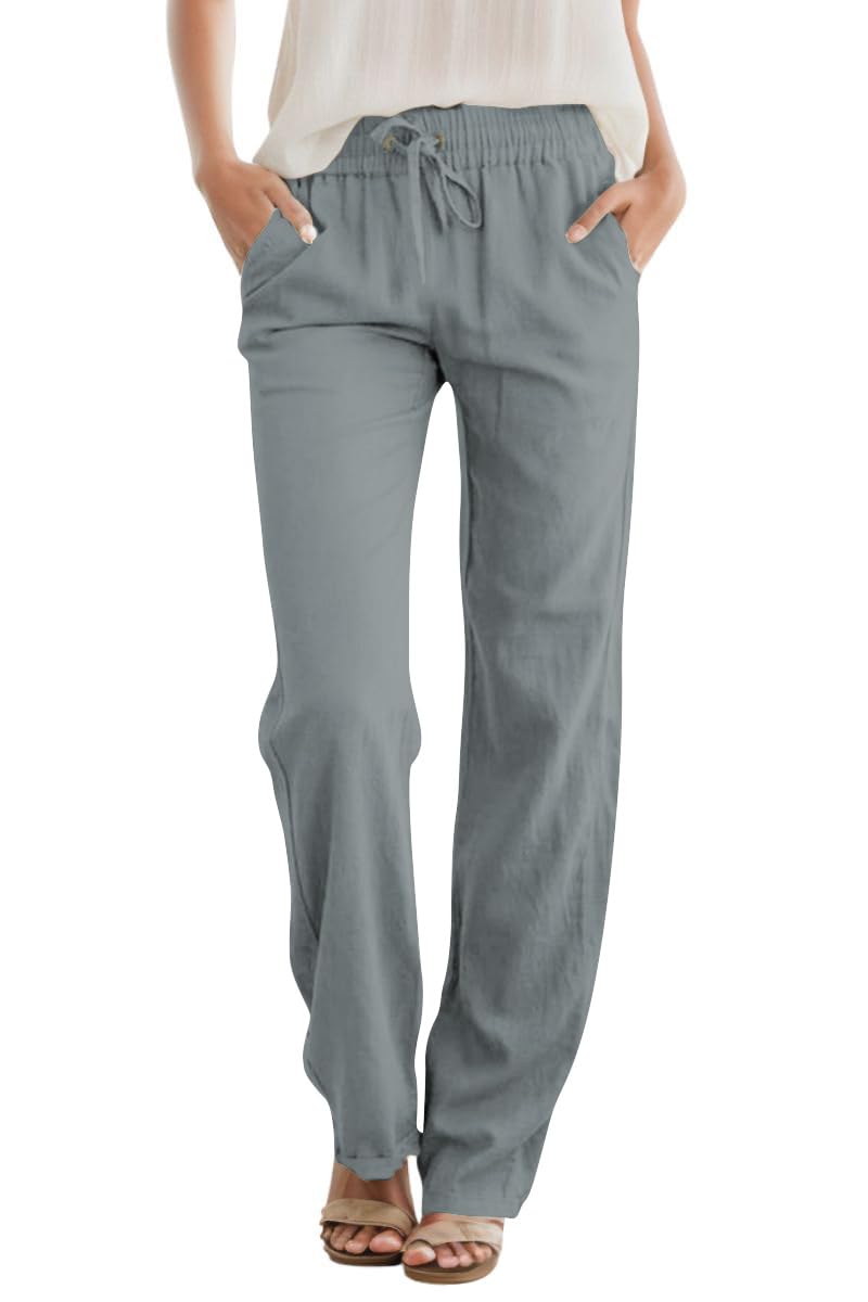 SEMARO Womens Casual Linen High Waist Pants Drawstring Loose Fit Summer Pants Trousers with Side Pockets