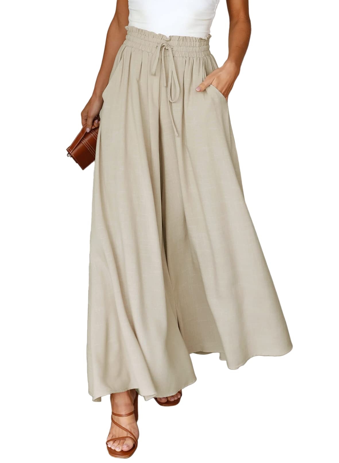 Dokotoo Wide Leg Pants for Women Casual Elastic Waist Drawstring Pants