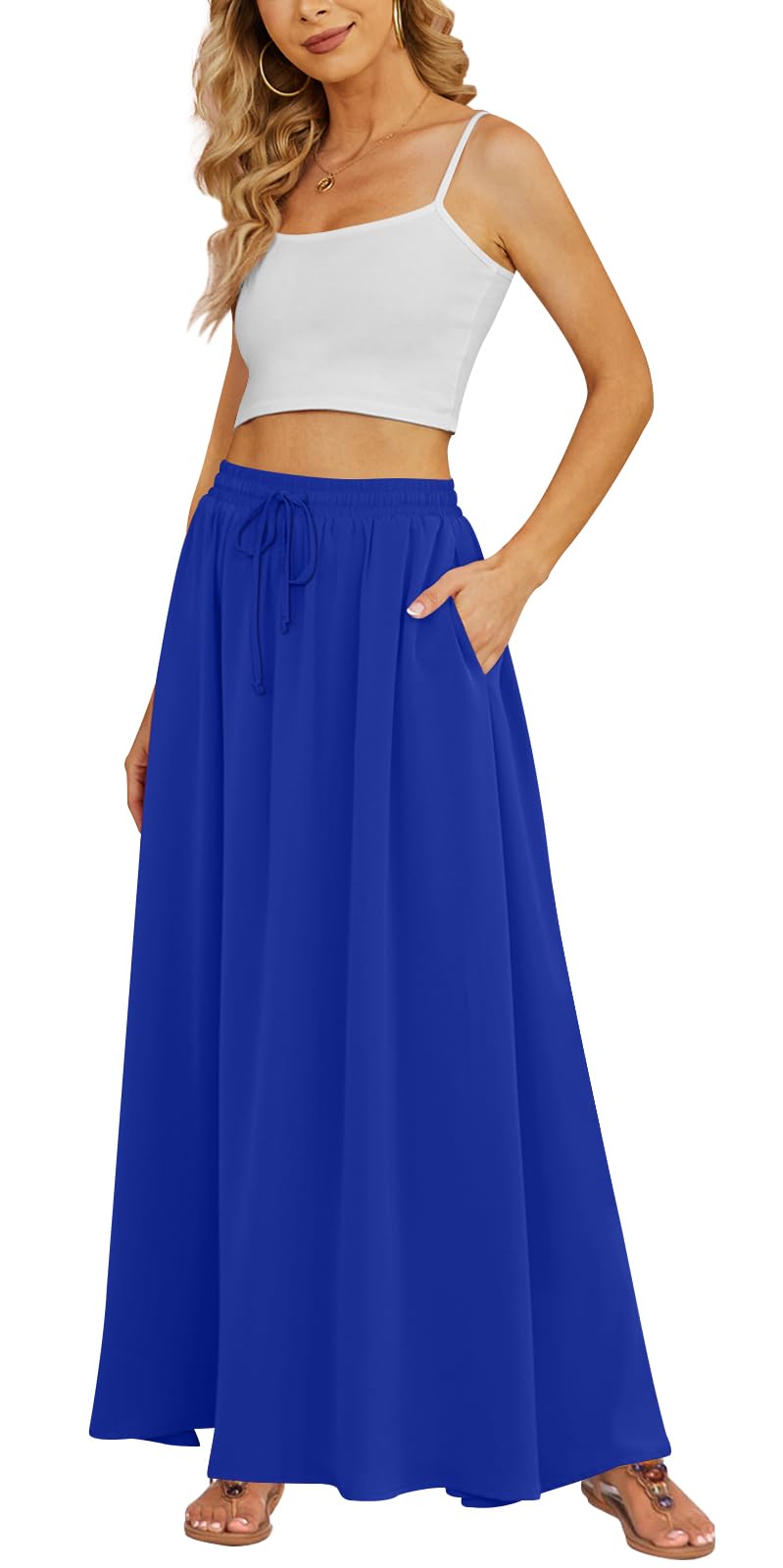 Yincro Women's Maxi Skirt Flowy High Waist Casual Long Skirts with Pockets