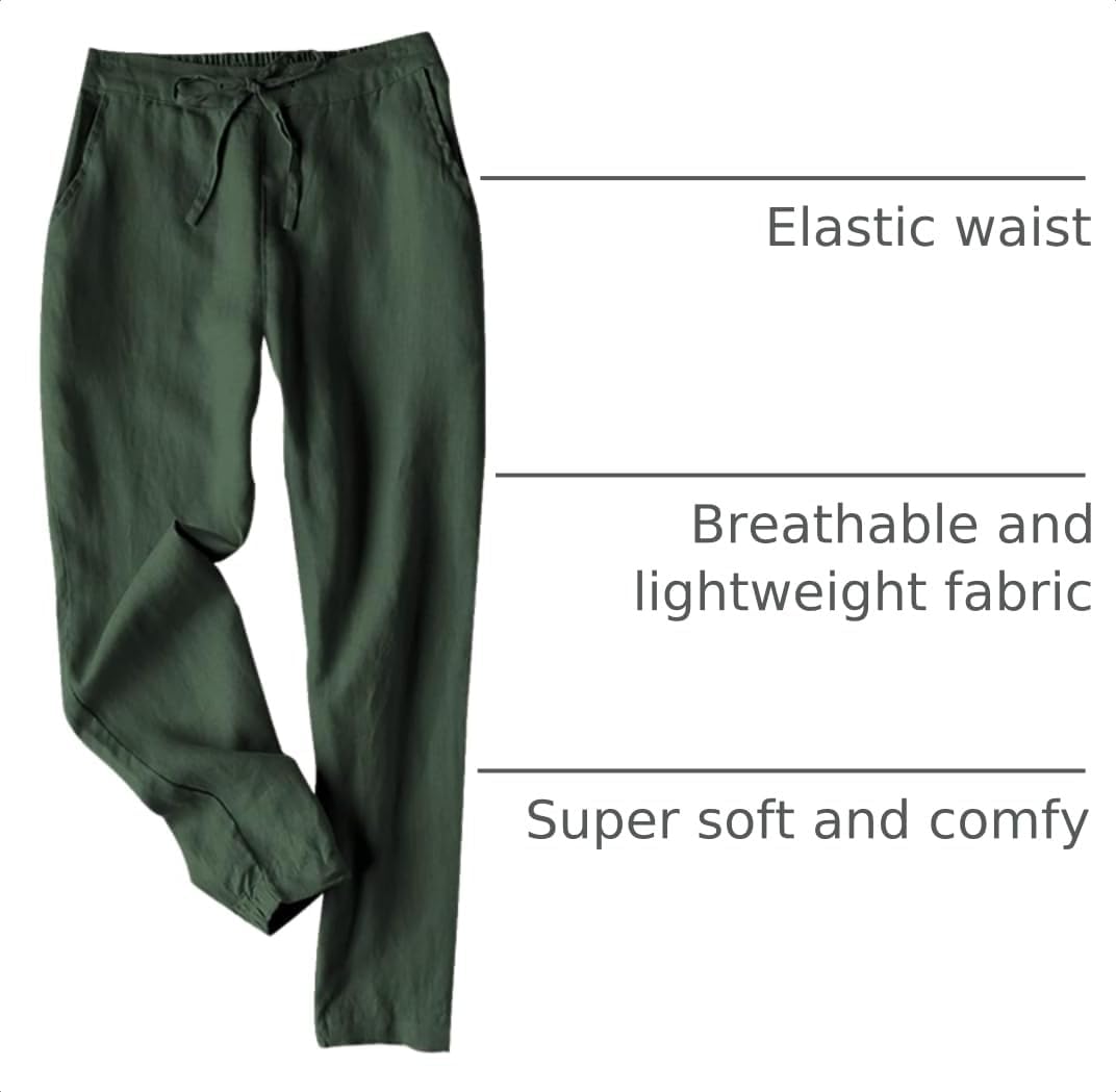 Tanming Cotton Linen Pants for Women Summer Casual Trousers