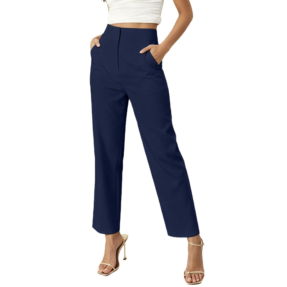 JiXiang Petite Dress Pants Women Business Casual Ankle Length Straight Leg Trousers Office Work Travel Pull-On Tapered Slacks