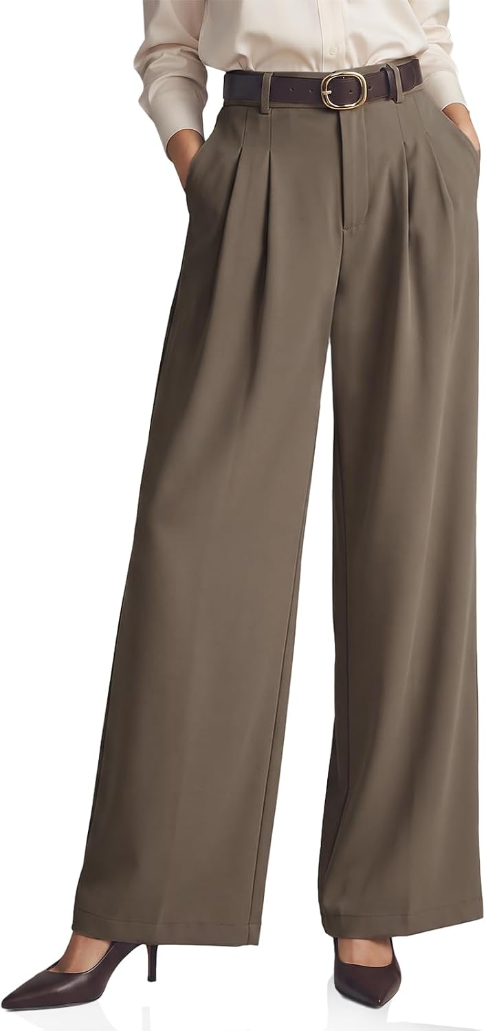 Cicy Bell Womens Wide Leg Dress Pants Business High Waisted Pleated Pants