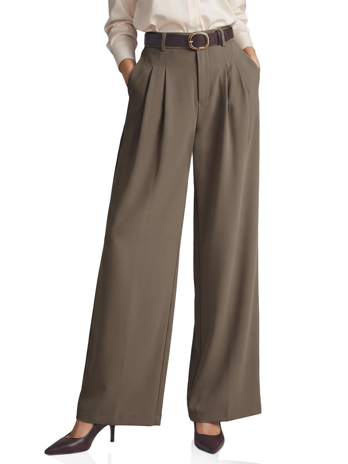 Cicy Bell Womens Wide Leg Dress Pants Business High Waisted Pleated Pants
