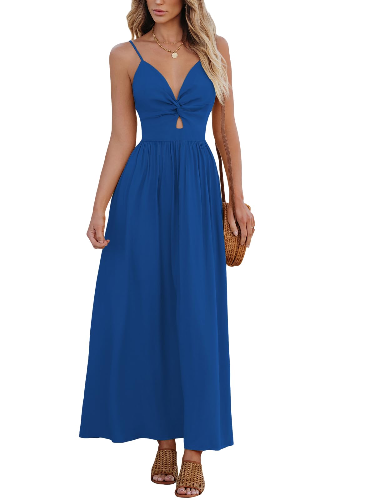 CUPSHE Women's V Neck Twisted Pleated Cutout Backless Formal Maxi Dress