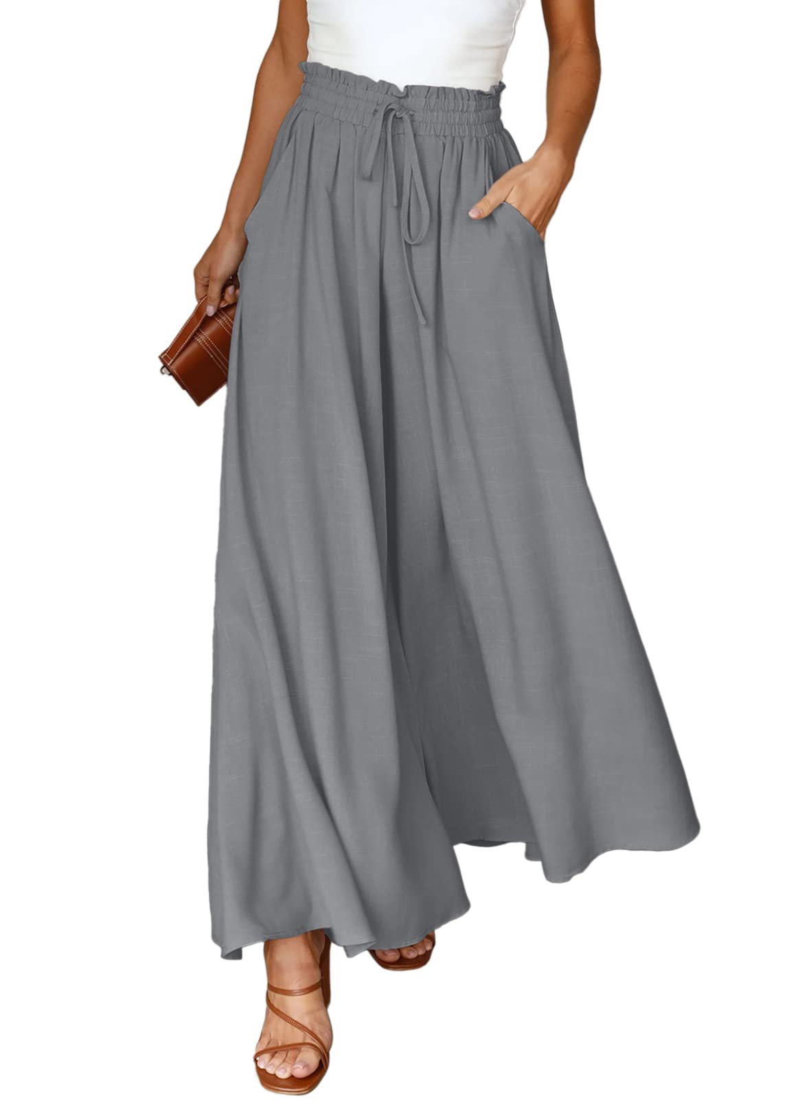 Dokotoo Wide Leg Pants for Women Casual Elastic Waist Drawstring Pants